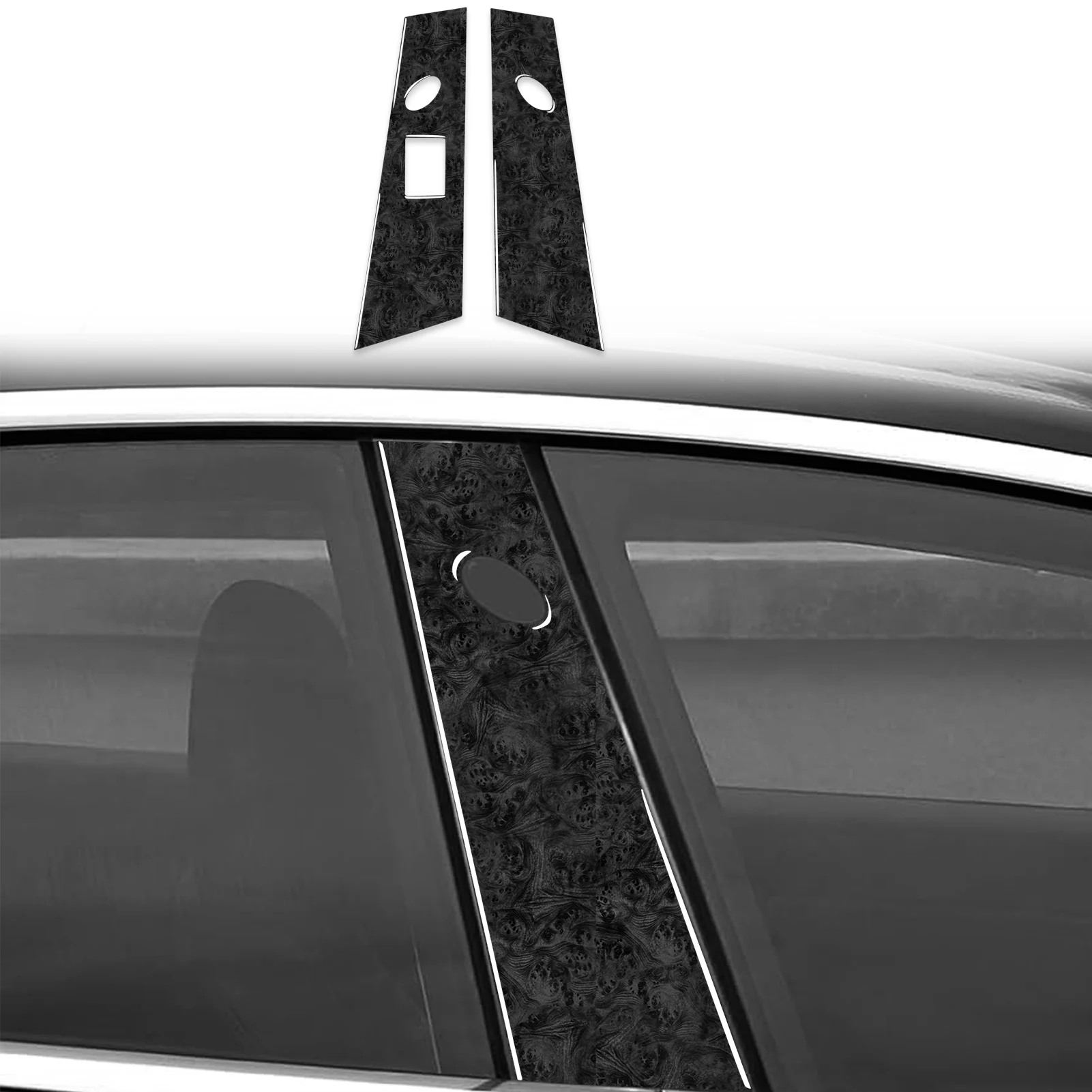 For Tesla Model 3 2017—2022 Wood Grain Car Accessories Door B-pillar Posts Panel Cover Trim Interior Decoration Sticker