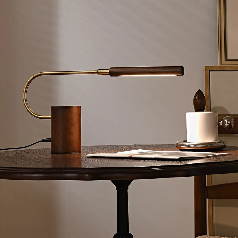 Walnut Wood Brass Table Lamp Bedroom Bedside Hotel Office Study Specific Full Spectrum Eye Protection Reading Writing Desk Light