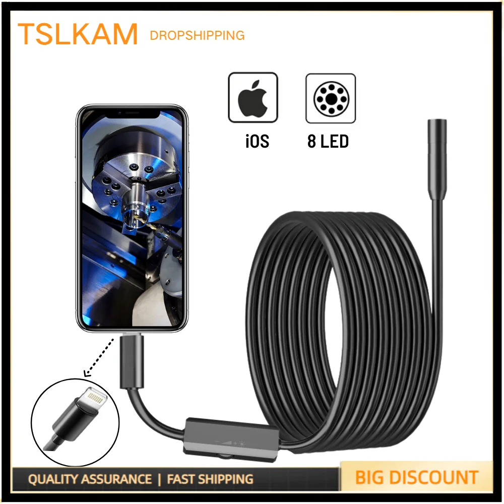 8mm USB IOS Endoscope Camera Waterproof Inspection Borescope HD960P Wired Camera Direct Connect with IPhone Ipad