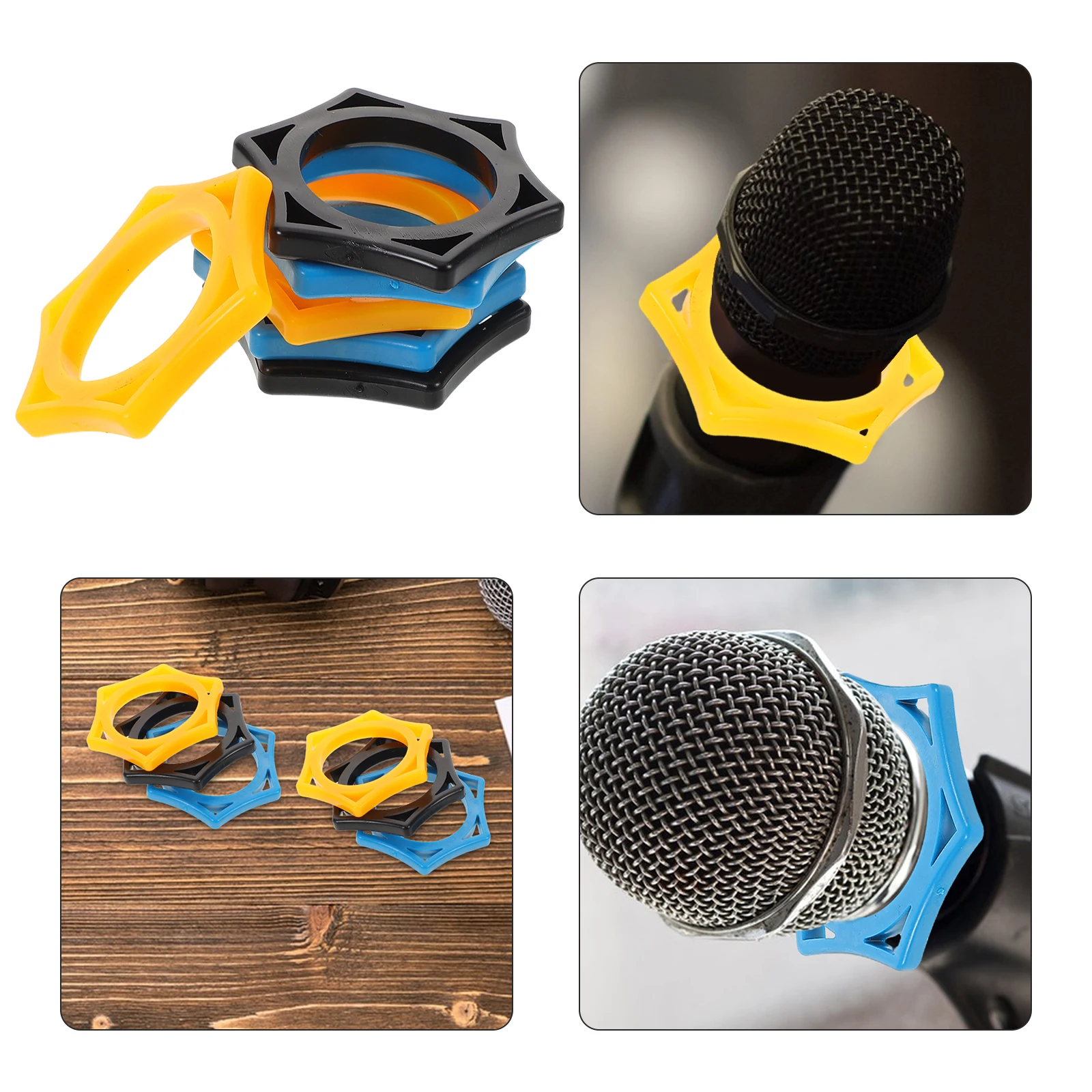 

6Pcs Microphone Anti-Slip Rubber Rings Black Yellow Mic Handle Covers Rolling Protection Stabilizer for Live Recording