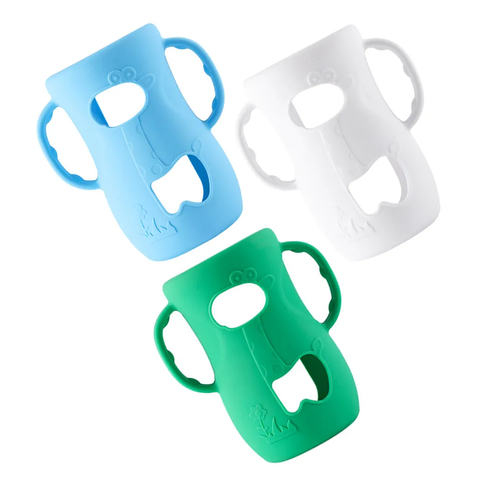 

3Pcs Silicone Baby Bottle Sleeve with Handles Cute Bright Colors Easy Clean Sturdy Flexible Bottle Protector for Glass Bottles