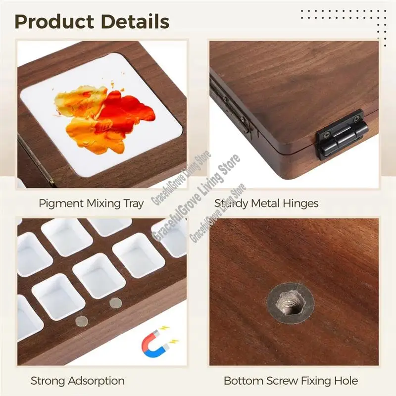 

A26I-24 сетка деревянная акварельная палитра ореховое дерево дорожная акварельная палитра складная пустая коробка для палитры лоток для краски