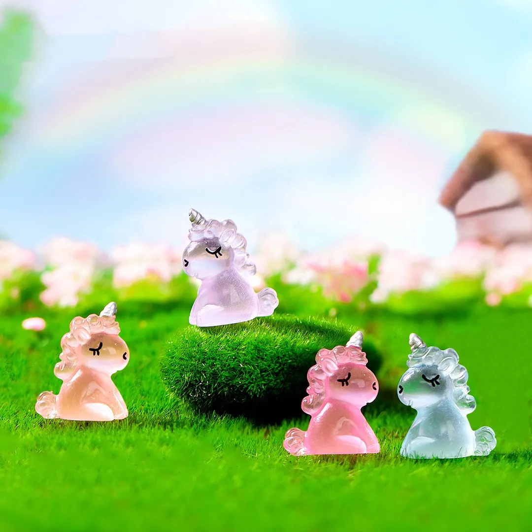 6-12PCS Luminous Mini Unicorns Miniature Figurines Fairy Garden Accessories Cute Home Decor Miniatures Unicorn Desk Decoration