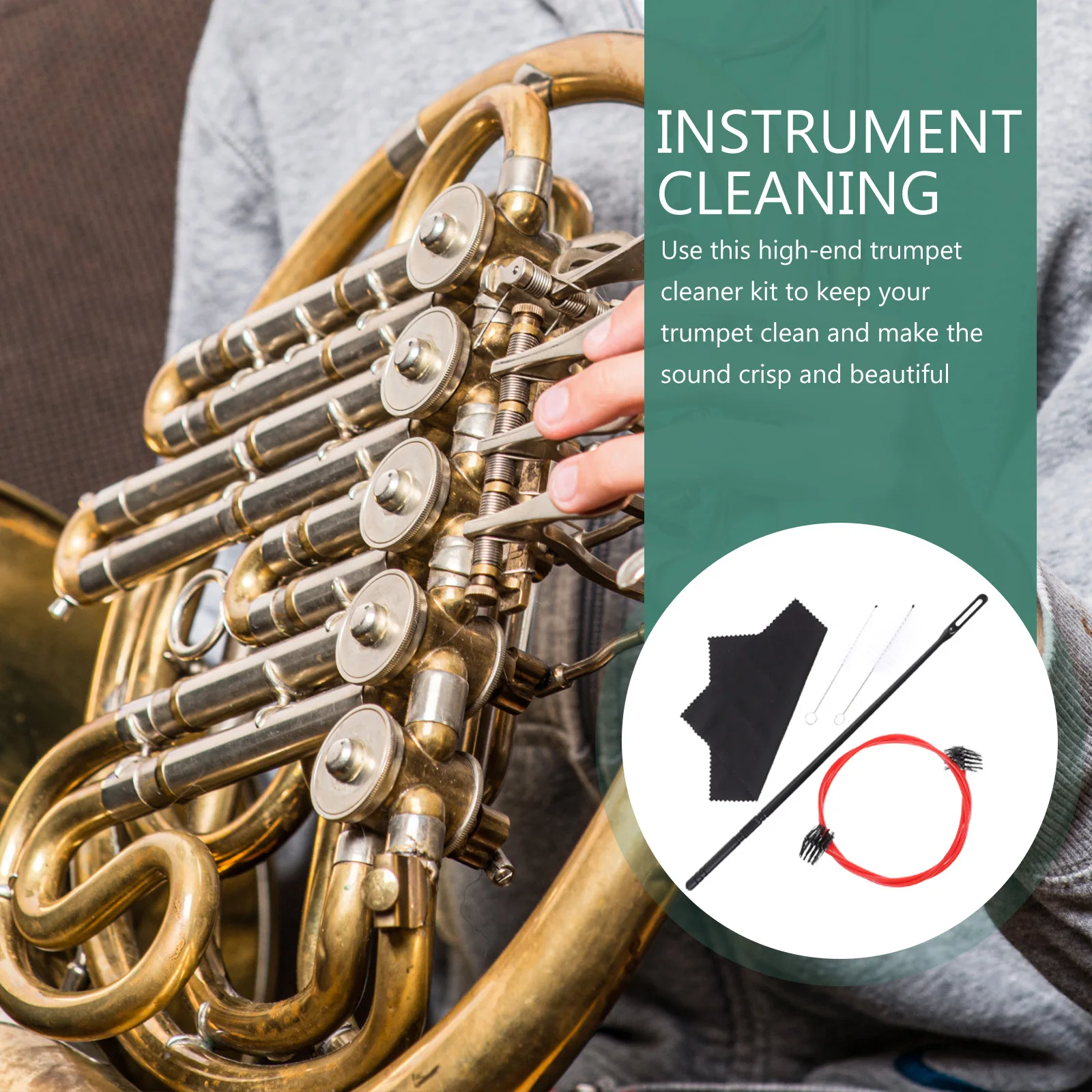 Zestaw akcesoriów do czyszczenia trąbki, bezpieczny, odporny na rozdarcia, szczotka do pielęgnacji instrumentów, narzędzie do czyszczenia kornetów i trąbek.