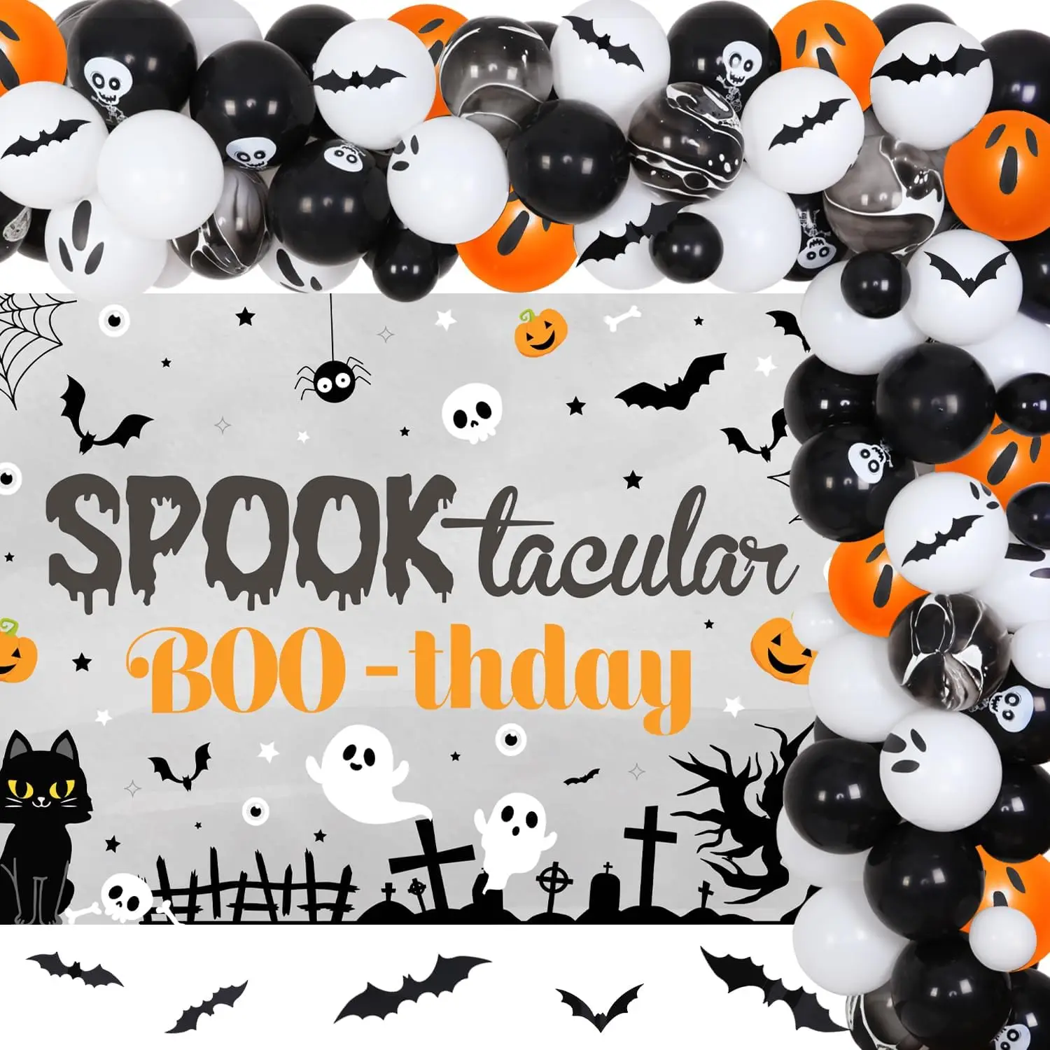 

Kreat4joy Spooktacular Halloween Birthday Party Decorations Boothday Backdrop Bat Balloon Garland Arch