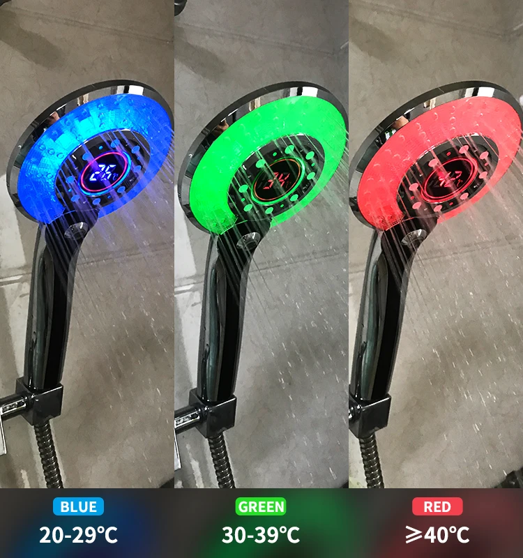 

LED Temperature Display Shower Head Set Shower Toilet Large Area Water Massage Temperature Control Colorful Color Changing