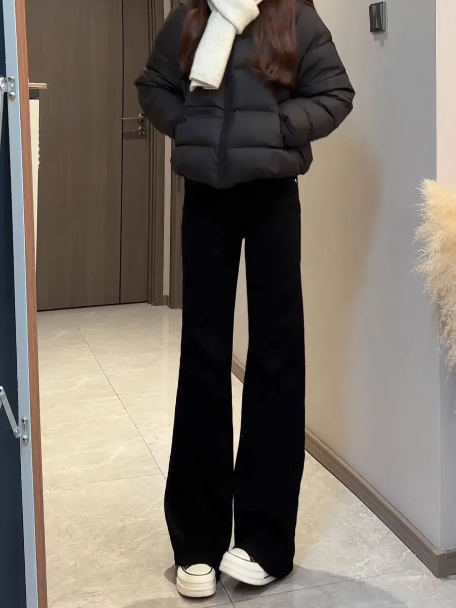 

Джинсы женские с высокой талией, расклешенные, прямые, на осень-зиму, больших размеров, эластичные, джинсовые брюки-клеш для фигуры «груша»