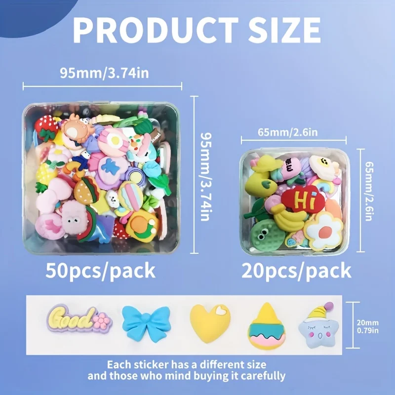 20/50pcs 3D soft adhesive sticker with plastic box packaging  Cup Cooling 3D Stereo Cute Cartoon DIY Fridge Sticker Phone