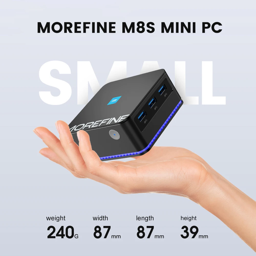 Мини-ПК Morefine M8S, Intel 12th N100 12 ГБ DDR5 4800 МГц, компактный карманный игровой компьютер с двойной LAN 3x4K @ 60 Гц Windows 11 WiFi6 BT5.2