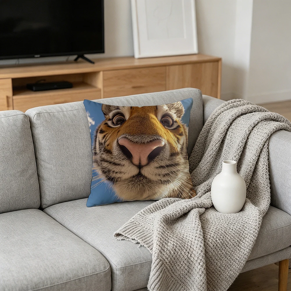 1PC Throw Pillow Cover,Tiger Face Close Up Print,Wild Animal Jungle Style,For Sofa Bedroom Couch Home Decor