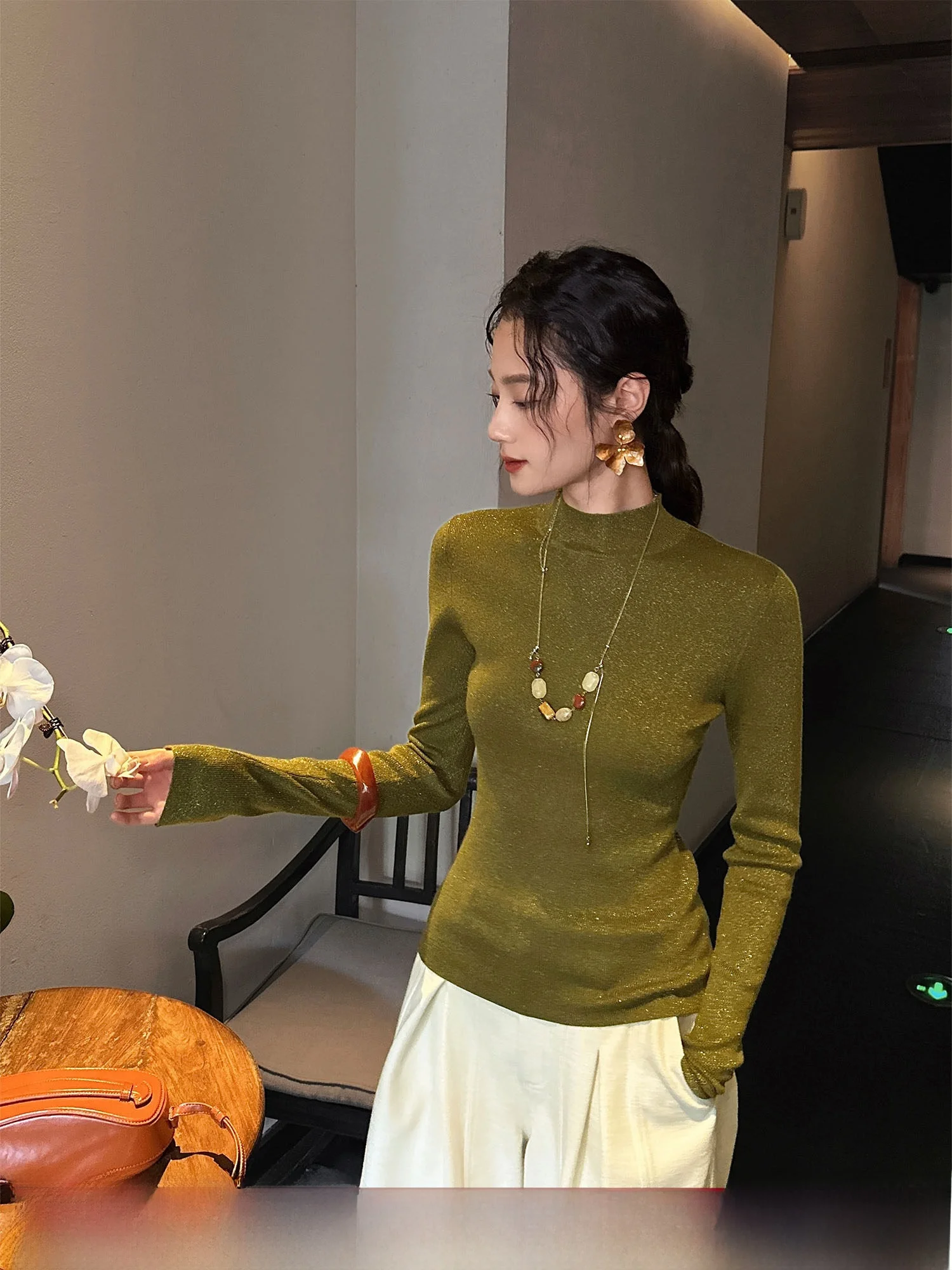 

Вязаный шерстяной свитер Sanji Bla Flower для женщин, базовый слой, модный, новинка 2025 года, из смесовой ткани, комфортный крой