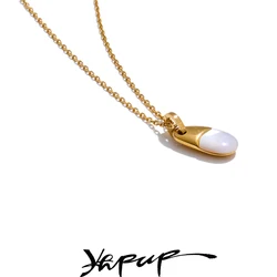 Yhpup Exquisite Stainless Steel Thick Shell Golden Necklace Pendant for Women 18K PVD Plated Jewelry Accessories Gift