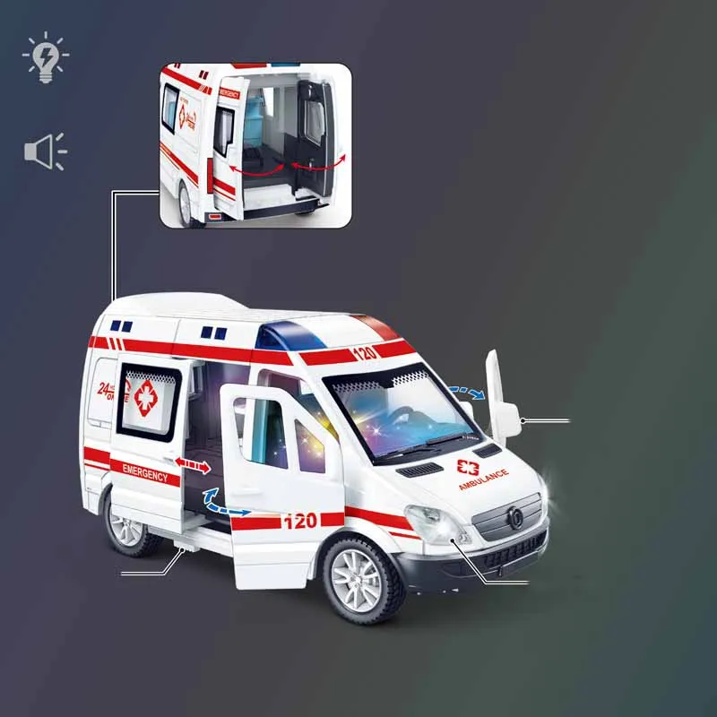 Children with Sound Lights Open Door Police Car Inertia Car Toy Boys 110 Police Car 120 Ambulance Simulation Car Model Toy Gifts