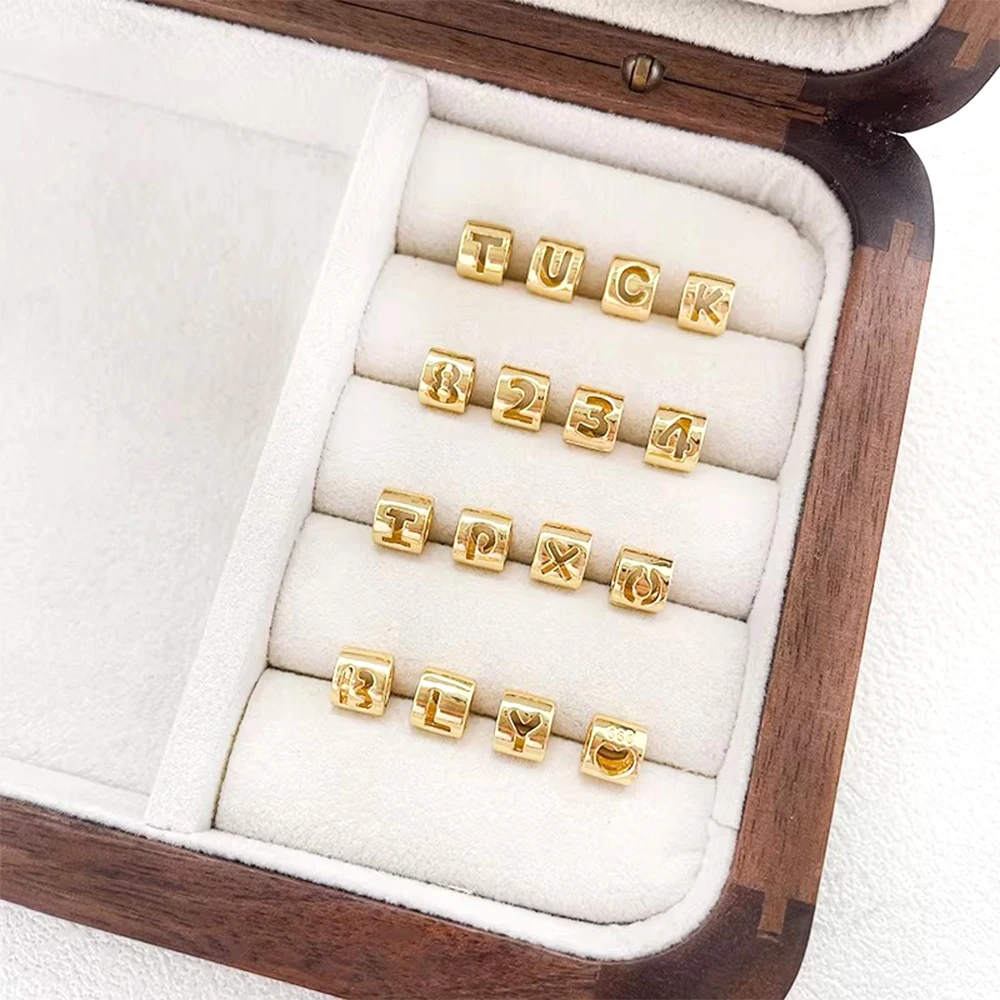 Brass Coated Gold Hollow Out Alphanumeric Bead DIY Makes Fashionable Jewelry Necklace, Bracelet, Clothing Accessory Materials