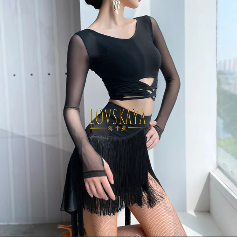 Latin Dance Half Skirt Bottom New Training Clothing Female Professional Dance Dance Dress Wrapped Hip Fringe Skirt