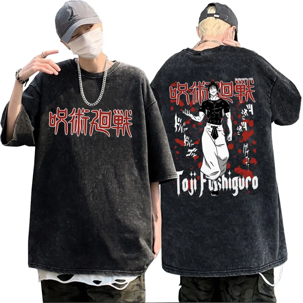 

Washed Vintage Anime Jujutsu Kaisen T-shirt Fushiguro Toji Graphic T Shirt Summer Men Women Casual Cartoon Manga Style T-shirts