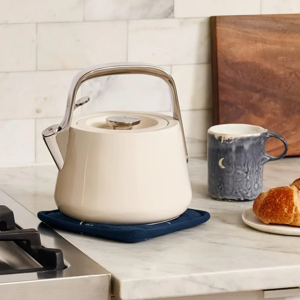 غلاية شاي مبتكرة بسعة 2 لتر - وعاء شاي متين من الفولاذ المقاوم للصدأ - غليان سريع، مظهر موقد - غير سام، PTFE & #1