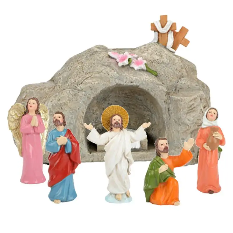 

Jesus Figurines and Statues Tomb Set Religious Statues Resin Craft Tabletop Ornament Desk Decorated Holy Statuette figurine