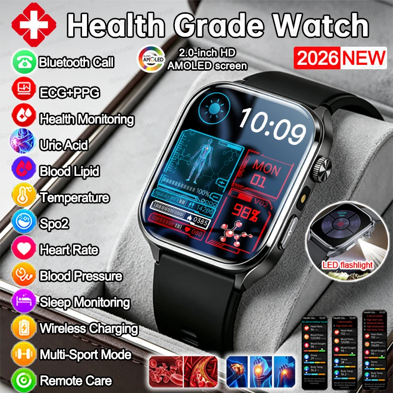 Nuevo Reloj Inteligente con ECG Preciso con IA 2026, Análisis de Salud Cardíaca, Análisis de Lípidos en Sangre, Presión Arterial, Monitor de Salud, Reloj con Llamadas HD, Pulsera