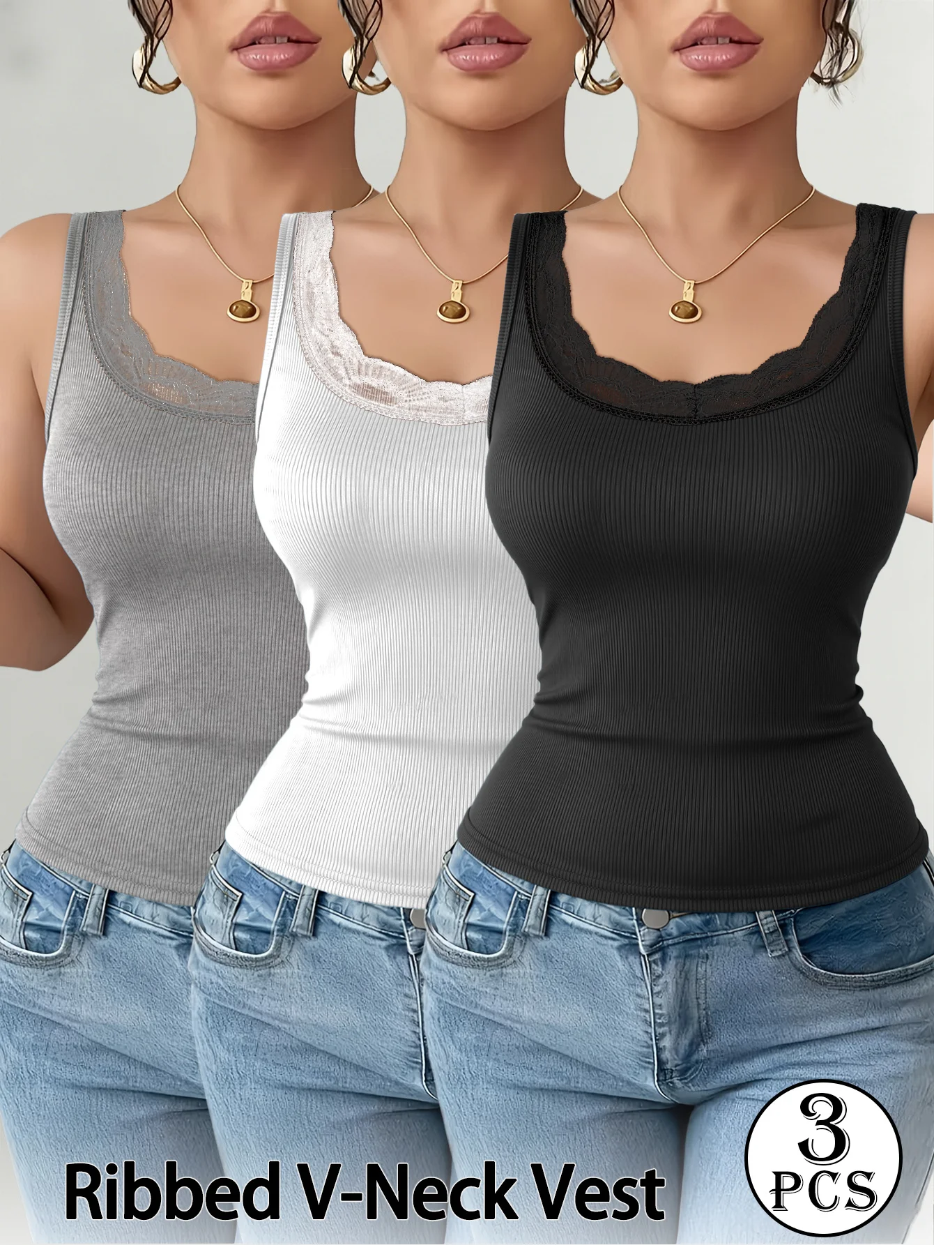 Tank Top Ribbed - مجموعة من 3 قطع من القمصان