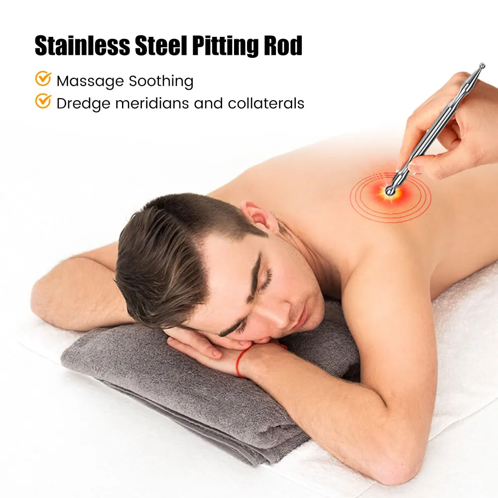 Acupuncture Pen Stainless Steel Deep Tissue Massager Dual Head Facial Reflexology Acupressure Bar for Full Body Meridian Massage