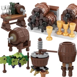 MOC Medieval Winepress Building Blocks Kit Cask Wine Cellar Grape Trellis Bricks Assemble Toys Kids Gift