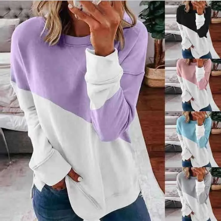 Woman's Tshirts Superior Quality spring/summer O Neck Long Sleeve Color Spell Ladies Top t-shirt Dropshipping WNSH6611