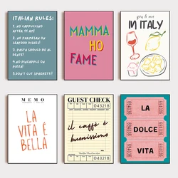 Trendy Italy Food Italian Rules Guest Check Quotes Retro Poster Canvas Painting Wall Art Pictures Home Dorm Interior Decor