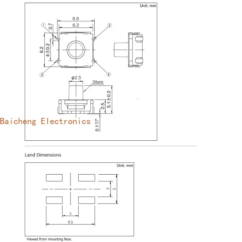 100PCS Strip inner patch 4-pin 6 * 6 * 5 touch wrap foot button switch soft silicone button waterproof and dustproof