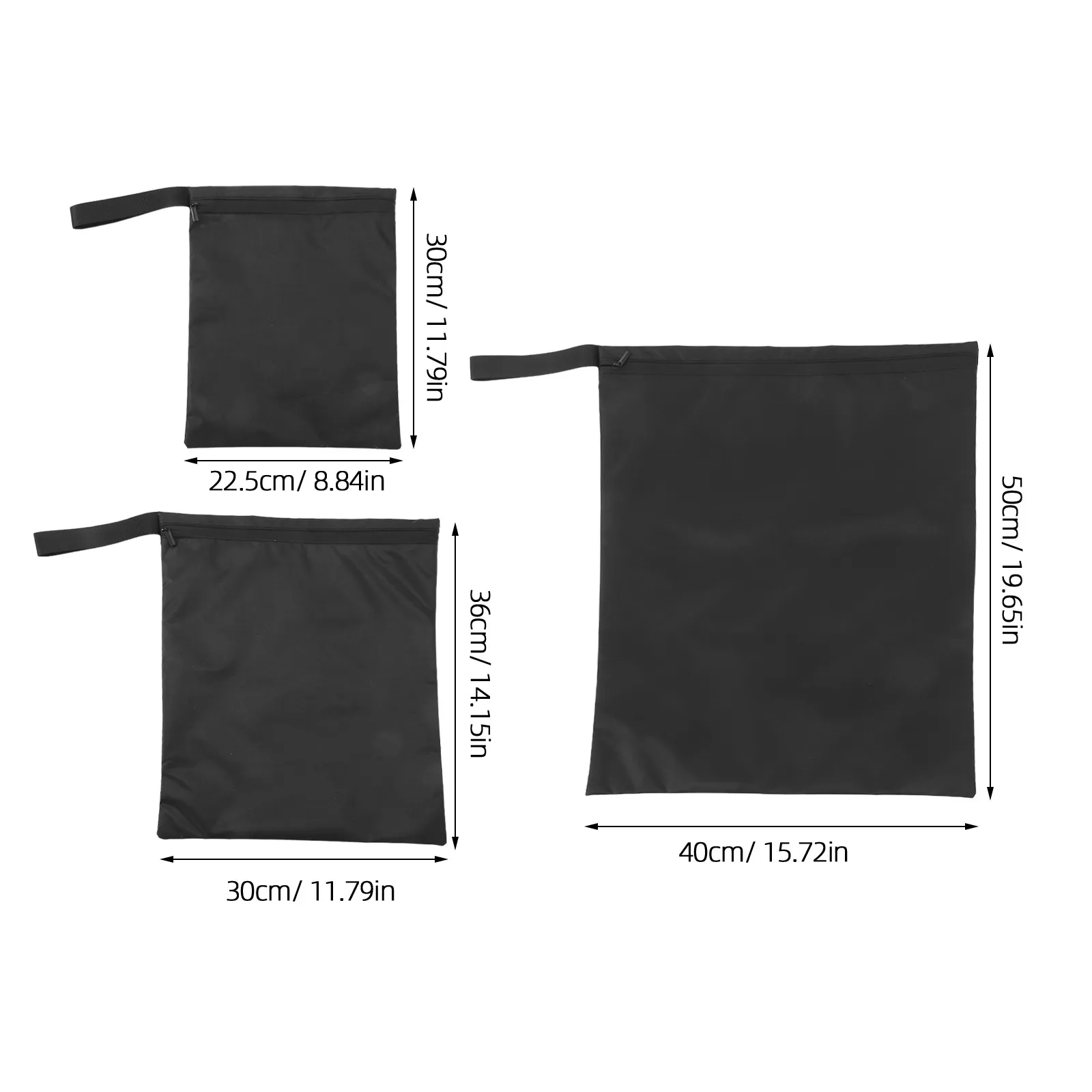 3Pcs Waterproof Wet Dry Swimwear Bags Black Oxford Cloth Zipper Organizer for Travel Beach Gym Outdoor Use Outdoor Swimsuit Bag