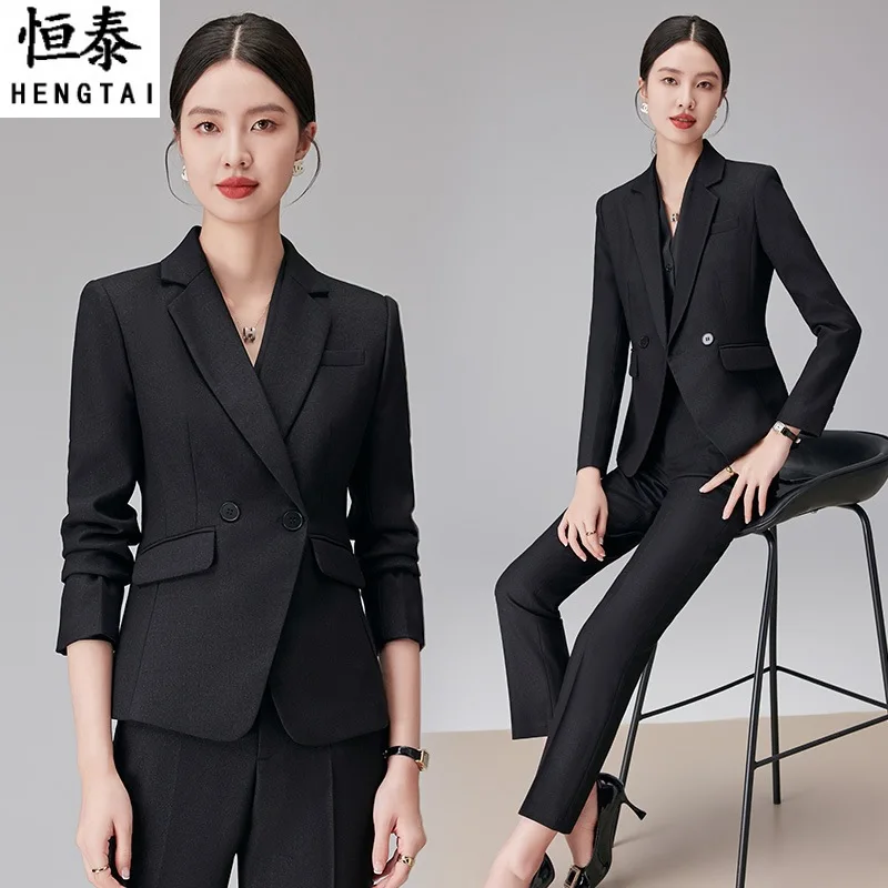 Black Suit Set for Women, Spring and Autumn New Professional Wear, High-end Interview Workwear, Hotel Manager Formal Work Outfit