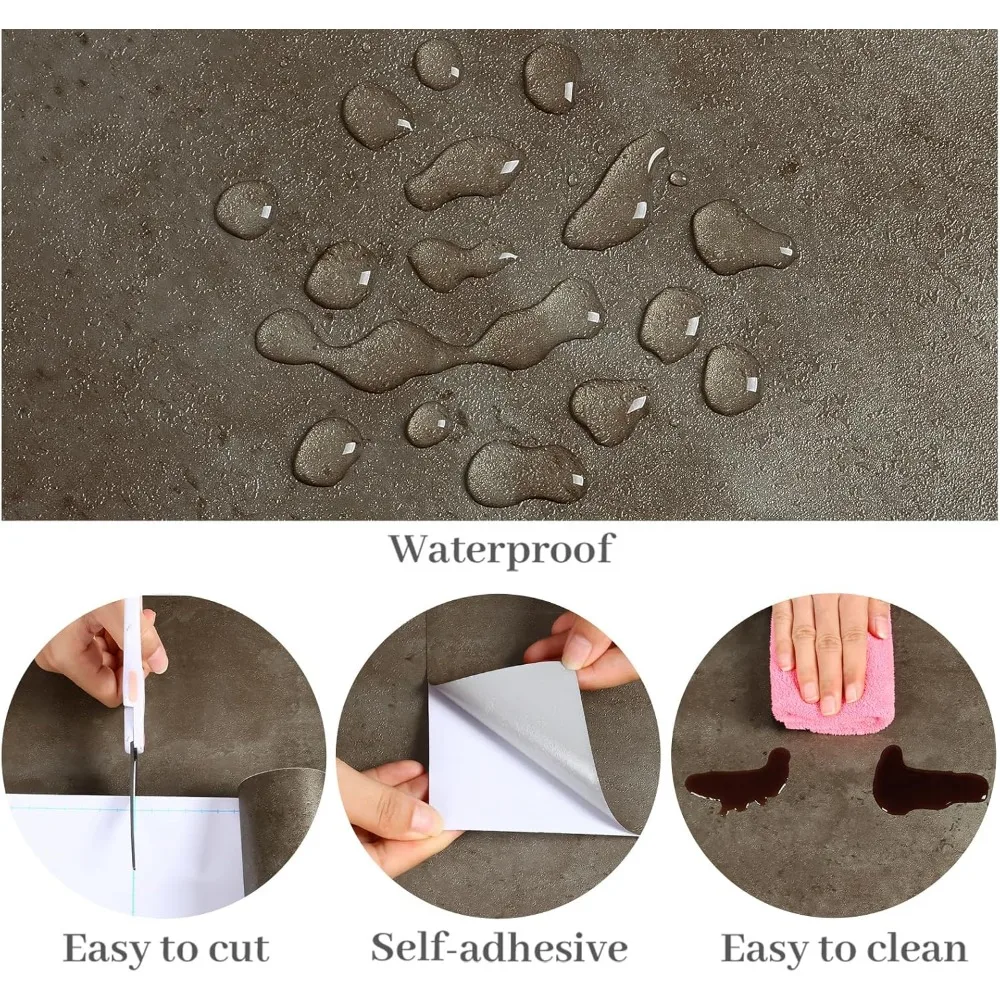 ورق جدران خرساني كبير قابل للتقشير واللصق باللون البني المعدني للجدران - ذاتي اللصق قابل للإزالة مقاس كبير 32 × 354 بوصة