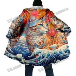 Capa con capucha de vellón grueso Unisex estampado 3D gato invierno