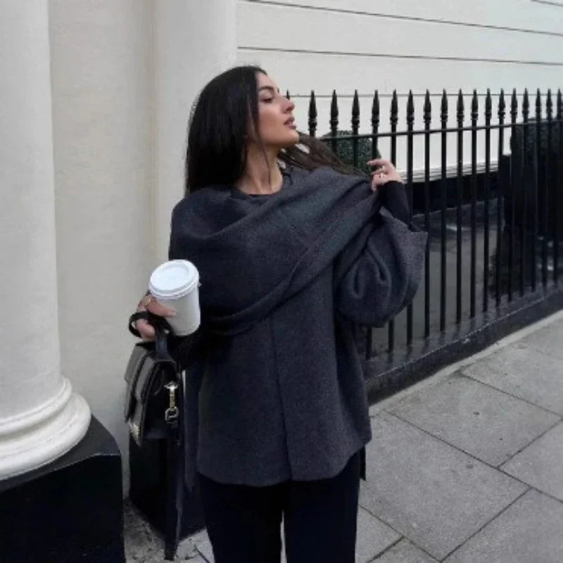 

Women's Asymmetrical Scarf Short Knitted Jacket European American Style Popular Clothing for Women