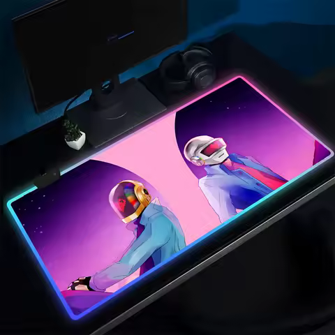 D-Daft Punk Mouse Pad Anime Gaming Mouse Pad LED Table Pads Backlit Rubber Desktop XXL Mousepad RGB Desk Mats