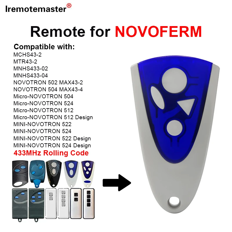 Replacement NOVOFERM NOVOTRON 302 304 MNHS433-02 / 04 Remote Control for Garage Gate Door 433mhz