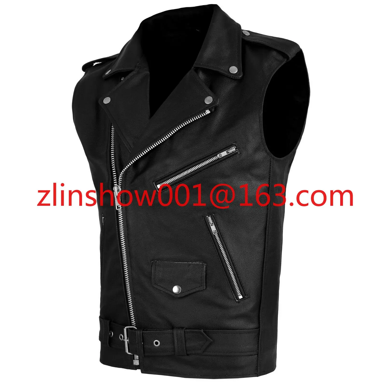 

Men Biker Genuine Leather Vest Men Fashion Style with Zipper