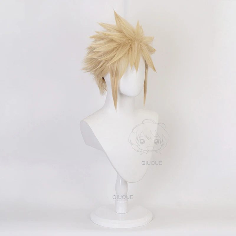 Anime Final Fantasy VII FF7 Linho Loira Cosplay Peruca, Perucas de cabelo sintético resistente ao calor, Nuvem Strife Cap