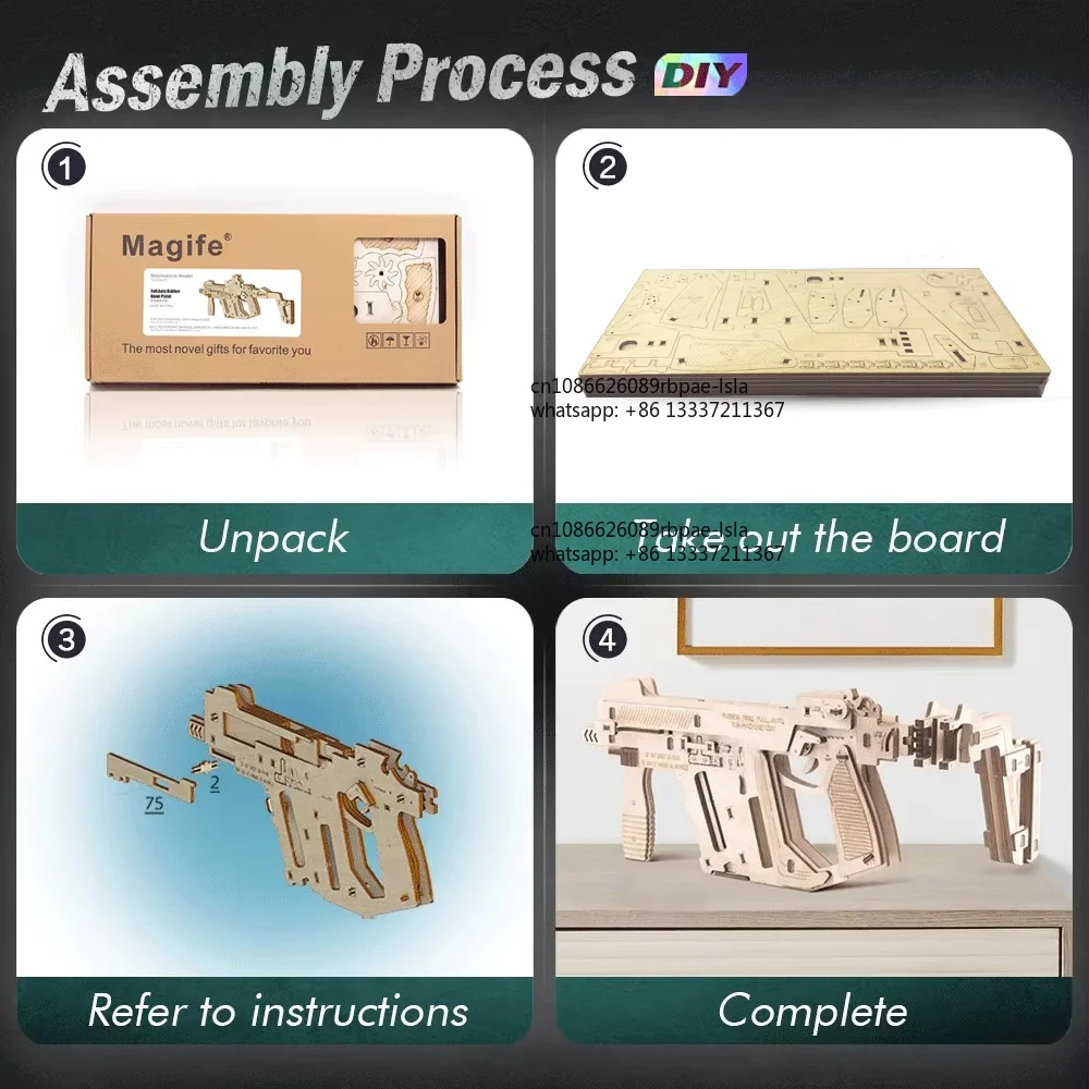 New Arrival  Handmade Cut 3D Building Kits Puzzle Wooden Gun Shape Mechanical Toy for Boys Kids-Father's