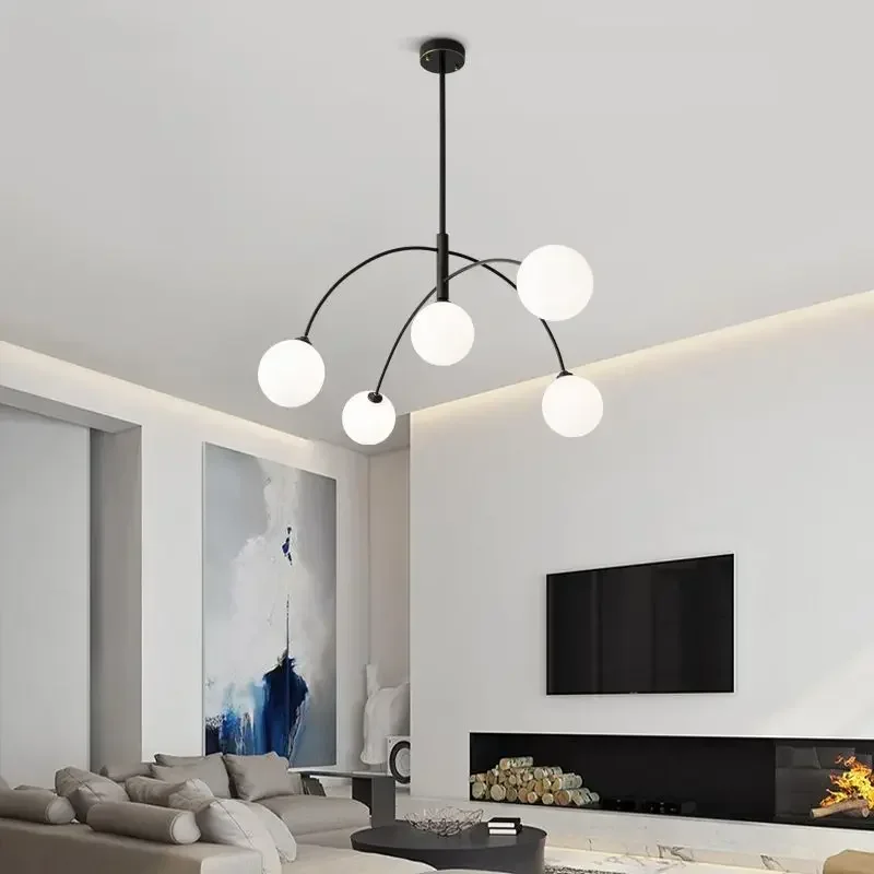 SANDYHA Moderne einfache Kristall-Pendelleuchte, milchig-weiße Glaskugel, luxuriöse LED-Lampe für Esszimmer, Schlafzimmer, Arbeitszimmer, Pendelleuchte