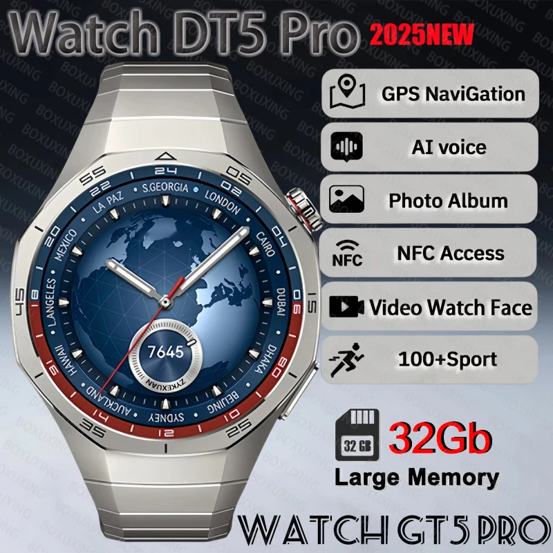 2025 لساعة أندرويد iOS DT5pro ساعة ذكية 4 جيجابايت ذاكرة كبيرة نظام تحديد المواقع والملاحة مشغل MP3/MP4 APP تنزيل Sports trackr Smartwatch
