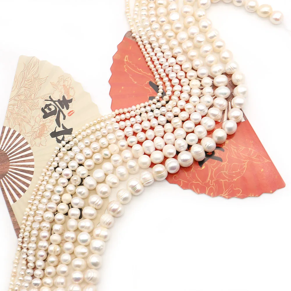 Classic Natural Freshwater White Baroque Threaded Round Straight‑Hole Loose Beads DIY Jewelry Materials Accessories Necklaces