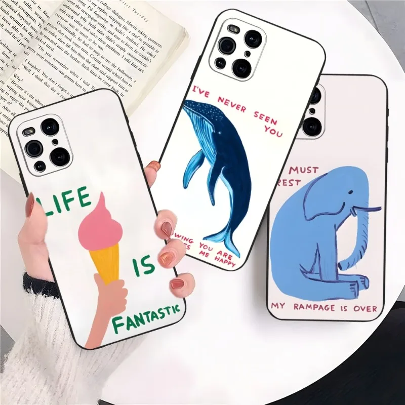 David Shrigley Color Graffiti Phone Case For OPPO Reno 6 Pro 7 Find X3 Neo X5 A16 A54 A55 A57 A92 A93 A74 A94 K9 K9S Back Cover