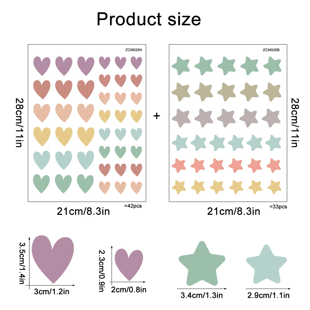 Small Fresh color DIY Wall Stickers for Display Cabinet Window Refrigerator Tile Glass Decor Art Removable Hearts Stars Decals