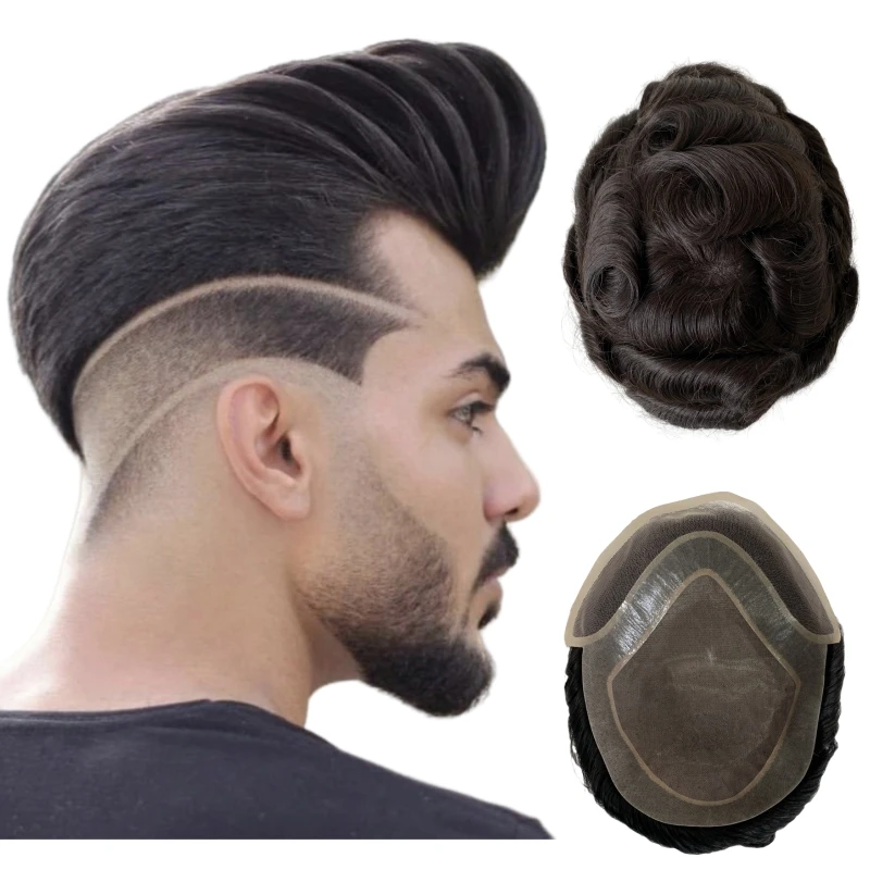 6 pouces postiches de cheveux humains vierges malaisiens 8x10 # 1 unité de dentelle avant de toupet mono Hollywood ondulé de couleur noir de jais 32 mm pour hommes