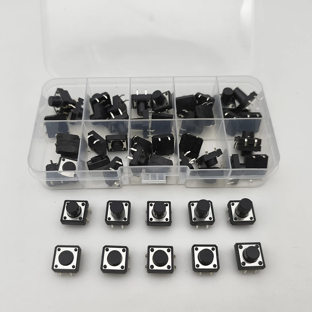50Pcs/Box PCB Tactile Tact Push Button Switch DIP 4Pin Micro Switch 12x12x4.3/5/6/6.5/7/8/9/10/11/12mm