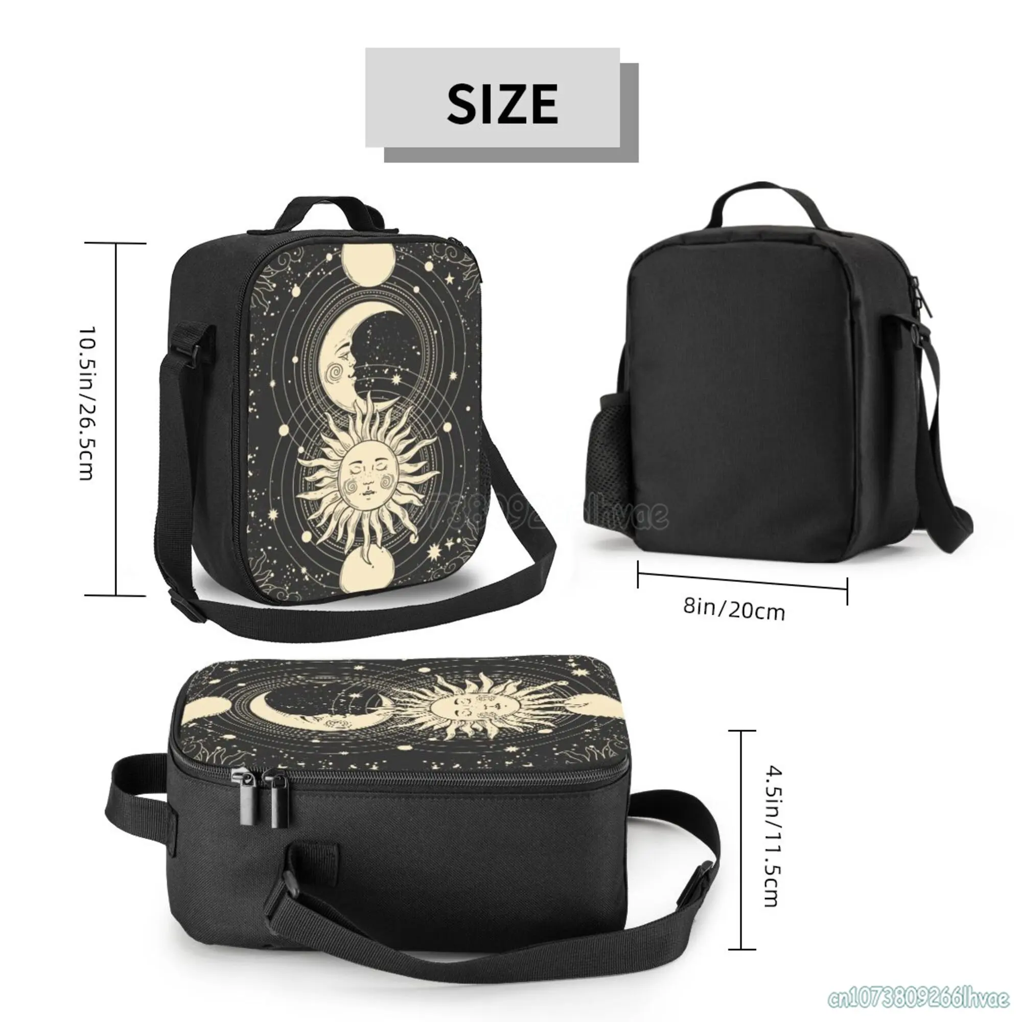 Tarot Sun Moon Witchy Night Insulated Lunch Bag Thermal Lunch Box Waterproof Oxford Bento Bags Single Shoulder Portable Tote Bag