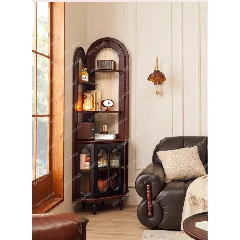 XX Style Storage Rack Vintage Corner Cabinet Solid Wood Integrated Wall-Mounted Triangle Storage Cabinet