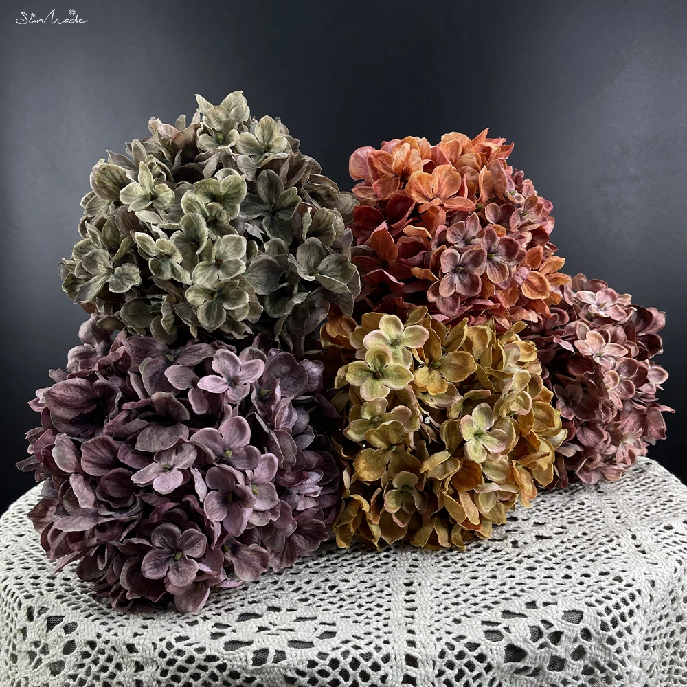 SunMade Luxury Large Retro ortensia Branch Vintage Artificial Flowers Home Wedding Decoration Fall Decor Flores Artificales