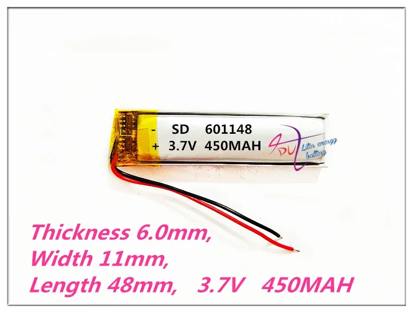 High quality 601148 3.7V 450MAH with protection board,601248 used for bluetooth MP3,MP4,MP5 GPS DVD lithium battery 601250